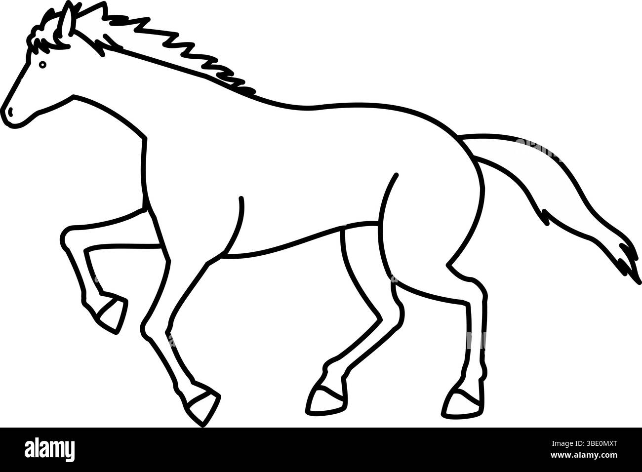 Dessin au trait simple d'un cheval courant, illustration en noir et blanc, illustration vectorielle Illustration de Vecteur