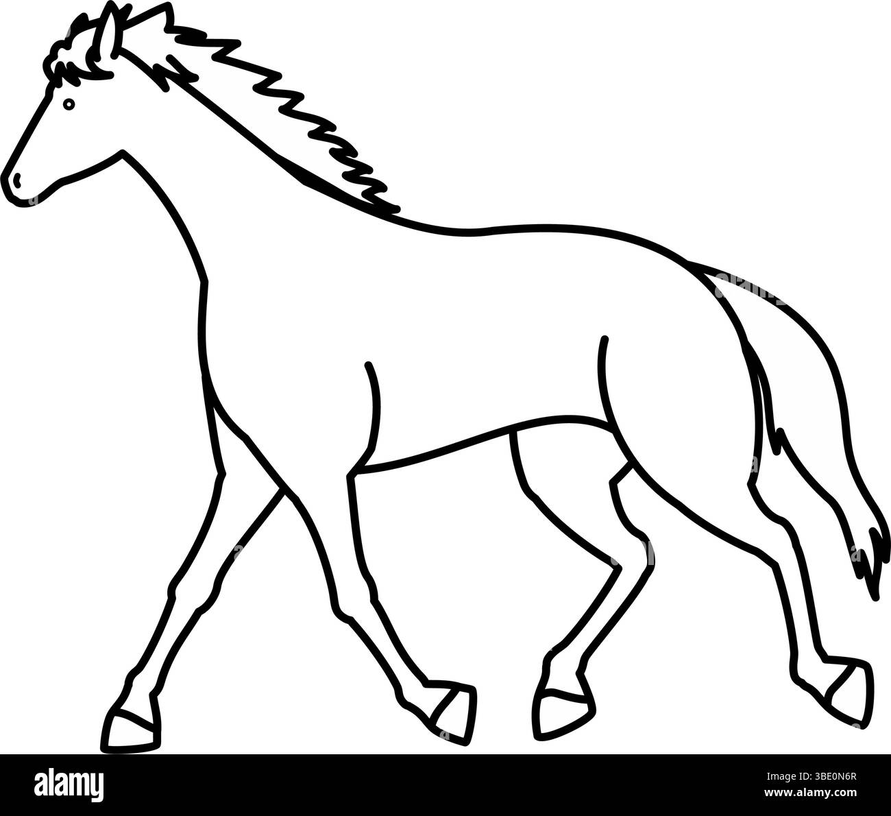 Dessin au trait simple d'un cheval marchant, illustration en noir et blanc, illustration vectorielle Illustration de Vecteur