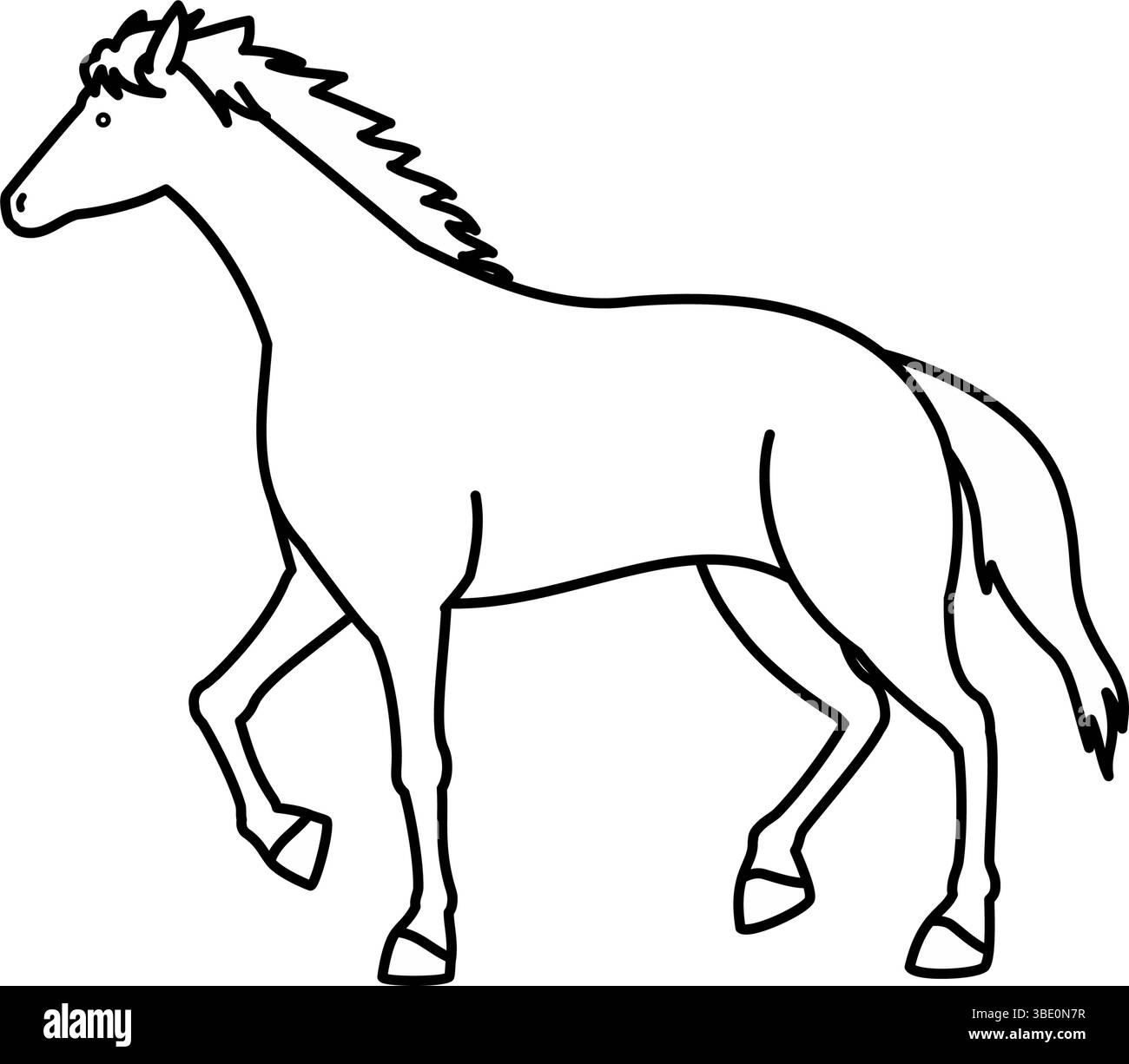 Dessin au trait simple d'un cheval marchant, illustration en noir et blanc, illustration vectorielle Illustration de Vecteur