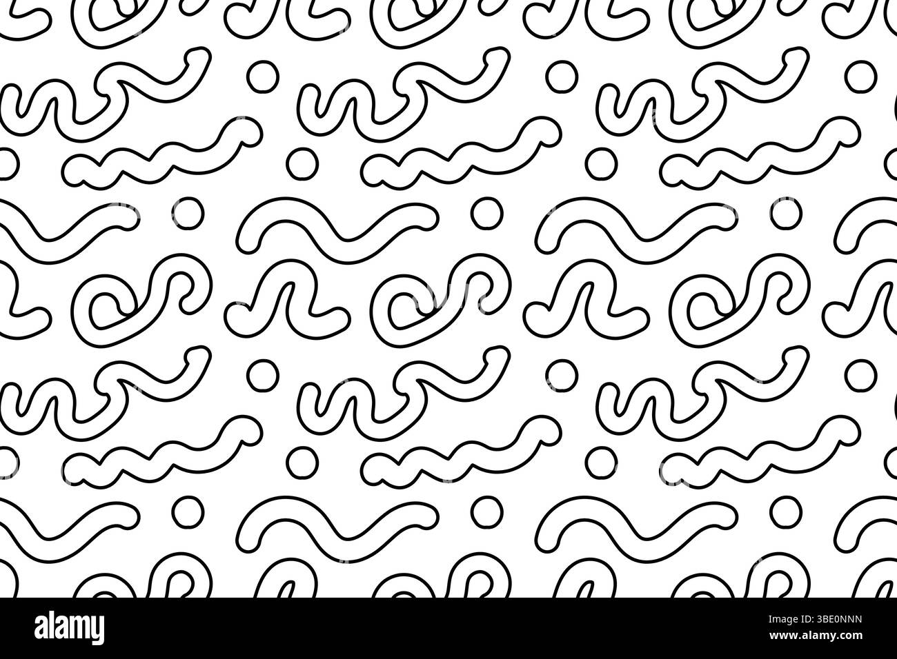 Modèle sans couture, page de coloriage avec des formes abstraites de doodle en lignes ondulées et points. Fond géométrique. Pour divertir les enfants, desig noir et blanc Illustration de Vecteur