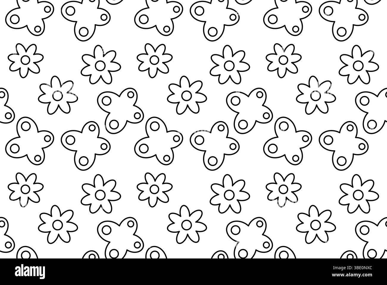 Motif floral sans couture. Coloriage de papillons et fleurs de printemps. Arrière-plan abstrait. Pour divertir les enfants, l'été noir et blanc ou sp Illustration de Vecteur
