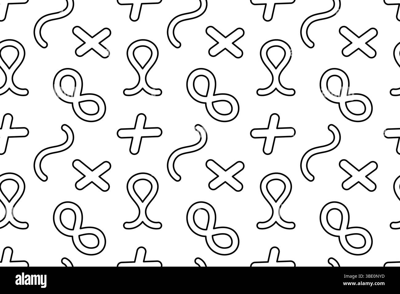 Motif sans couture, coloriage avec des symboles de formes abstraites tels que des boucles, des croix et des lignes ondulées. Fond géométrique. Pour le divertissement, noir et Illustration de Vecteur
