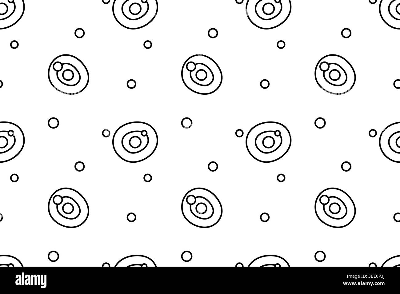 Modèle sans couture, page à colorier avec des cercles de doodle, des anneaux et des points de confettis. Fond géométrique abstrait. Pour divertir les enfants, noir et blanc d Illustration de Vecteur