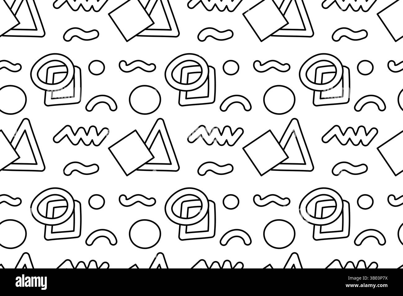 Modèle sans couture, coloriage avec vecteur géométrique doodle formes géométriques abstraites comme triangle, cercle, losange, carré, anneau, zigzags et squig Illustration de Vecteur