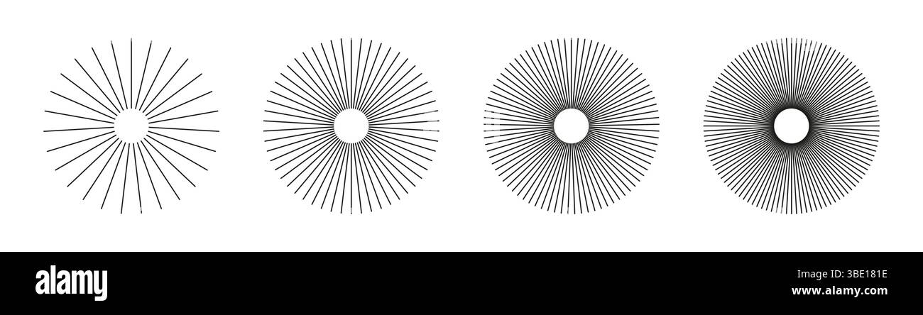 Étoile solaire éclatante, rayons. Faisceaux de lignes circulaires. Cerner les lignes de rayonnement radiales. Rayons avec grille rayonnante. Motif géométrique abstrait. Illustration de Vecteur