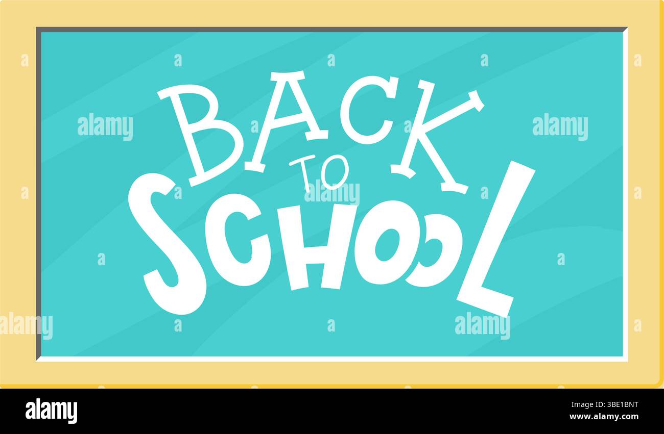 Texte retour à l'école sur tableau noir, parfait pour le matériel éducatif ou promotionnel. Style dessin animé. Illustration de Vecteur