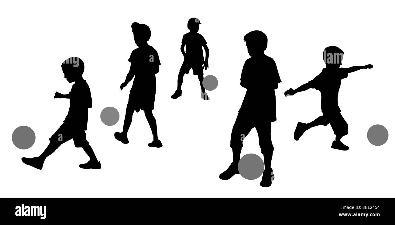 Enfants jouant avec une illustration de silhouette de boule Illustration de Vecteur