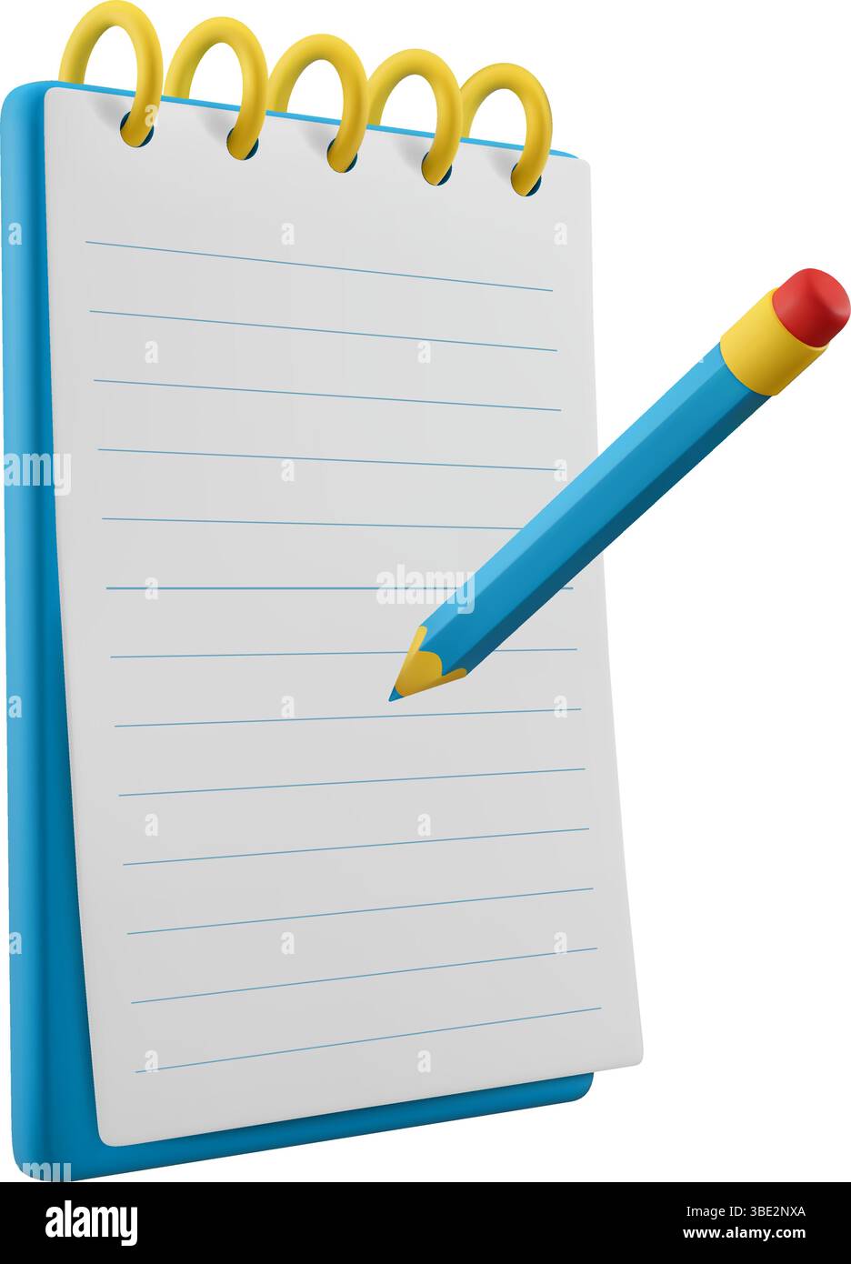 Bloc-notes et crayon sont isolés sur un fond blanc. Rappeler ou vérifier concept illustration vectorielle 3D. Illustration de Vecteur