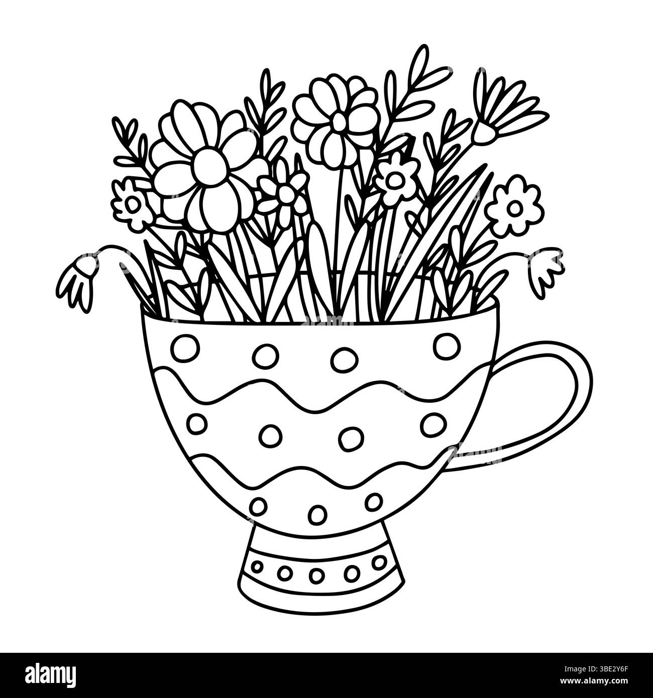 Bouquet d'été avec des fleurs dans la tasse Illustration de Vecteur