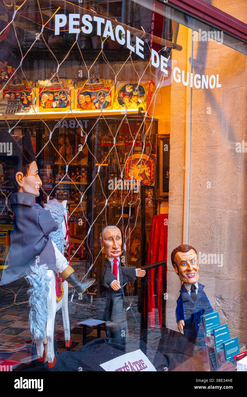 France, Rhône, Lyon, Vieux Lyon, site historique classé au patrimoine mondial de l'UNESCO, quartier Saint-Georges, Théâtre de la Maison de Guignol, spectacles de marionnettes Guignol et café-théâtre Banque D'Images