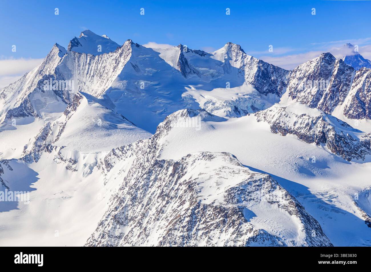 Suisse, Valais, Zermatt, Monte Rosa, massif du Monte Rosa, Monte Rosa, Glacier Glacier glacier du Gorner, frontière (vue aérienne) Banque D'Images