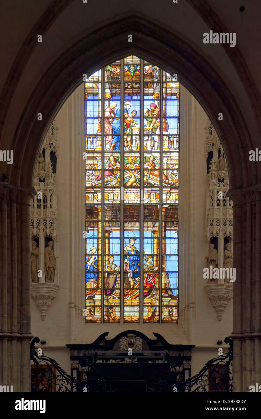 Belgique, Bruxelles, la cathédrale gothique Saints Michel et Gudule, chapelle du Saint-Sacrement Banque D'Images
