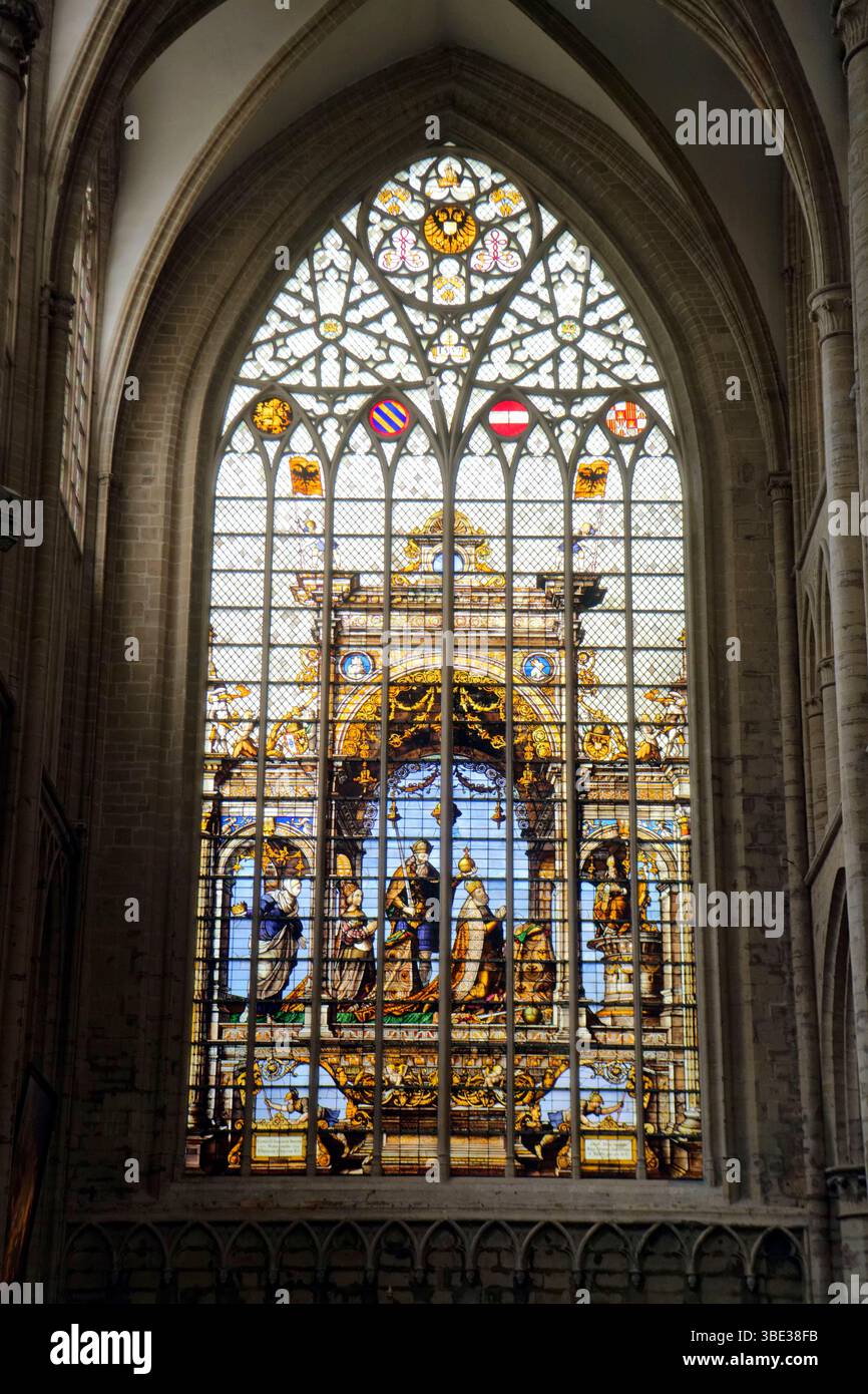 Belgique, Bruxelles, la cathédrale gothique Saints Michel et Gudule, chapelle du Saint-Sacrement Banque D'Images