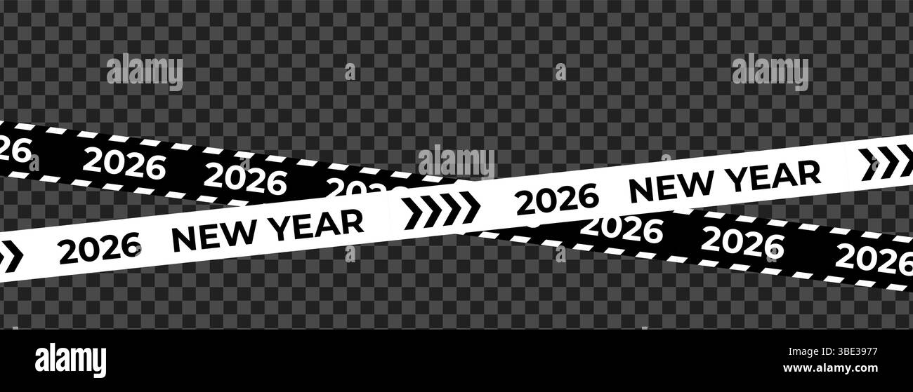 Ruban noir et blanc du nouvel an 2026 avec des flèches, ruban diagonal pour la décoration de fête de vacances, web moderne et impression. Illustration vectorielle. Illustration de Vecteur