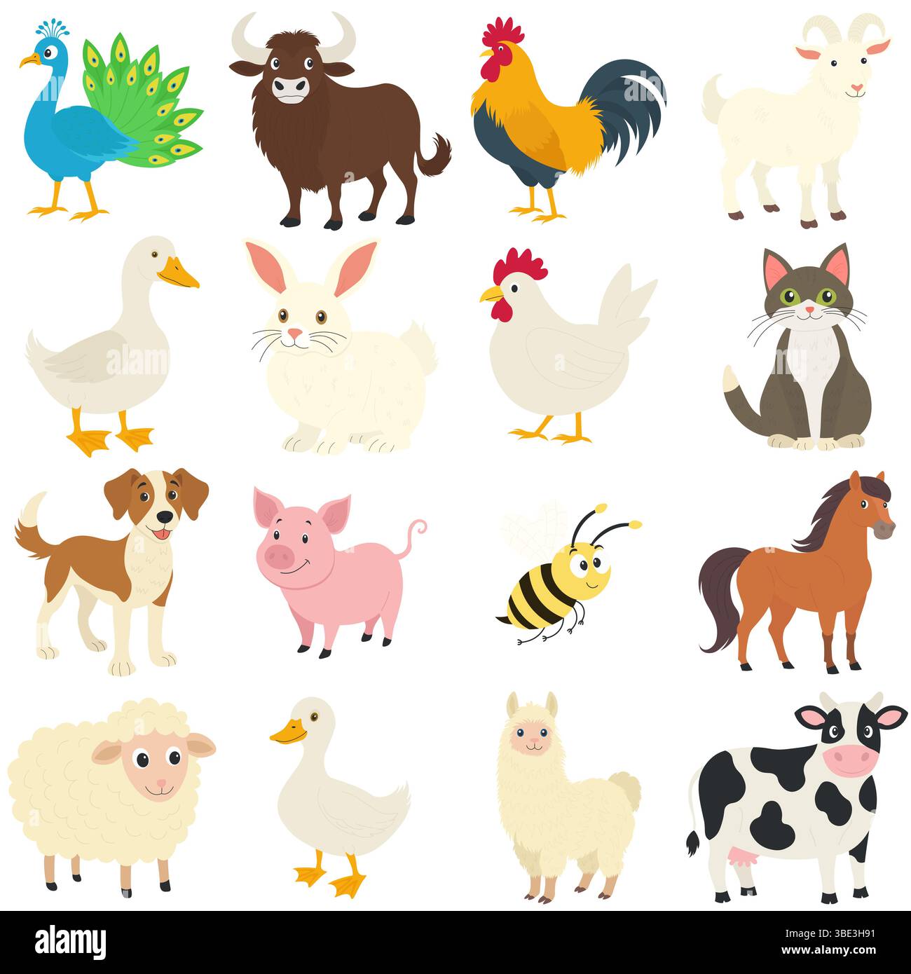 Ensemble animaux de ferme de dessins animés mignons Illustration de Vecteur