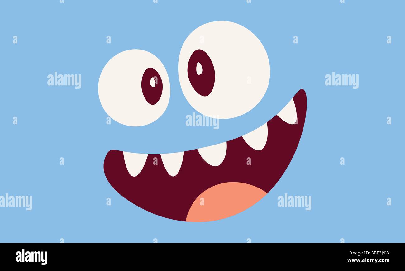 Drôle visage de monstre de dessin animé sur fond bleu Illustration de Vecteur