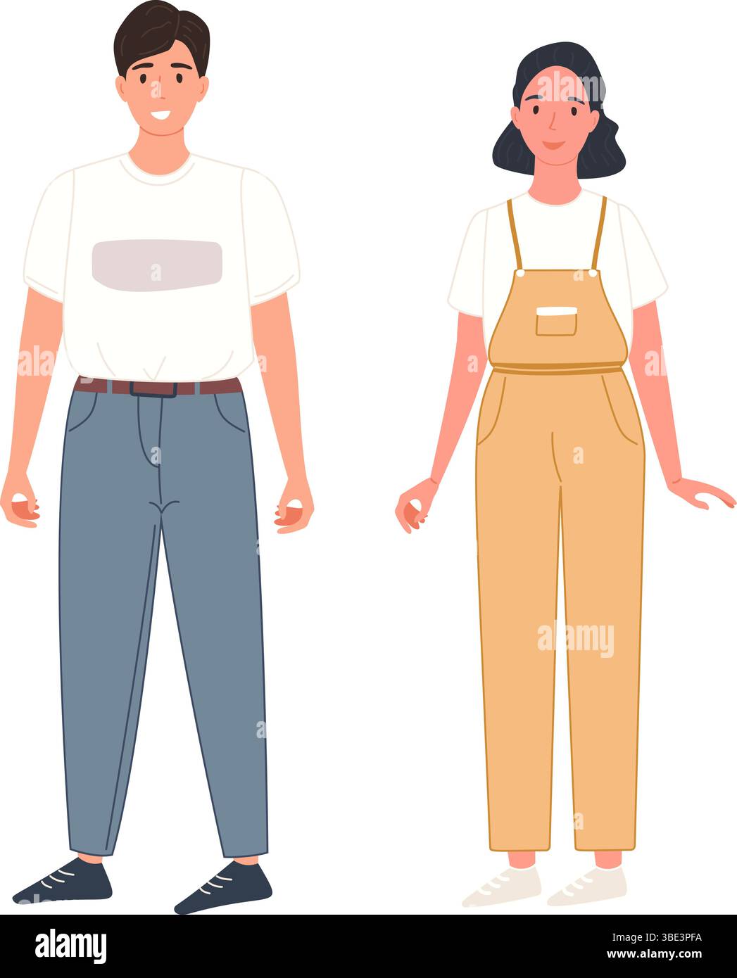 Belle jeune femme et homme dans la mode de rue décontractée, jeune couple, illustration de bande dessinée, isolé sur blanc, illustration vectorielle. Illustration de Vecteur