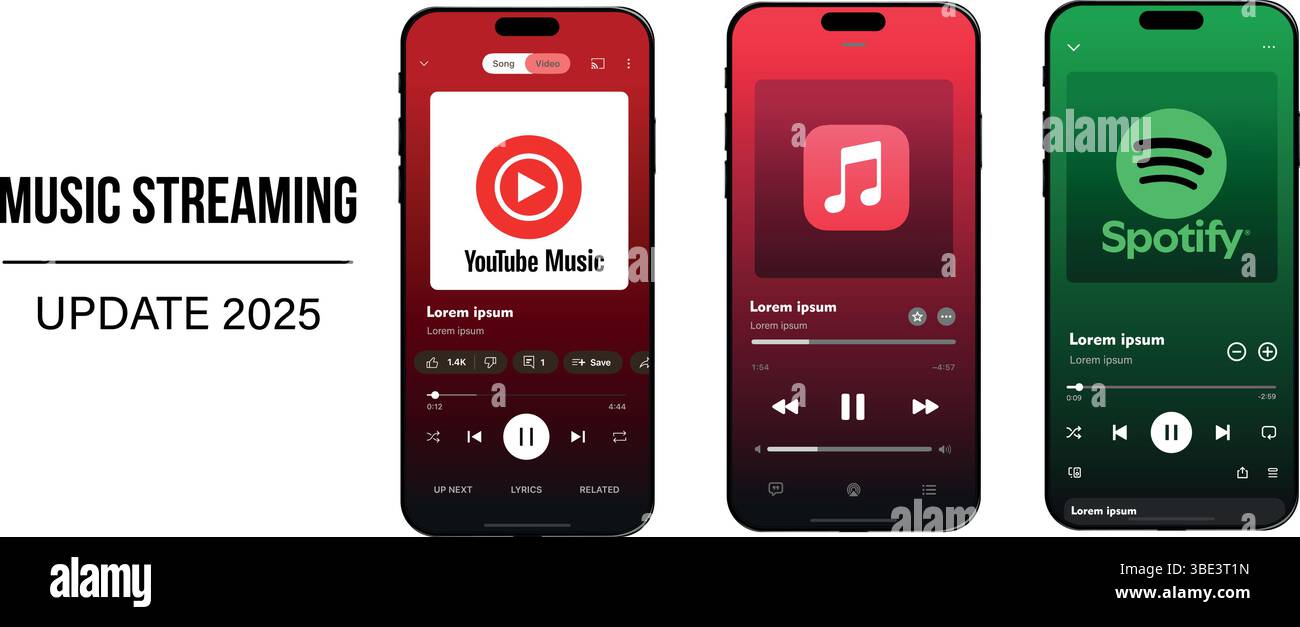 Webspotify, Apple Music et youtube Music ui maquette de services de streaming musical. Illustration vectorielle Illustration de Vecteur