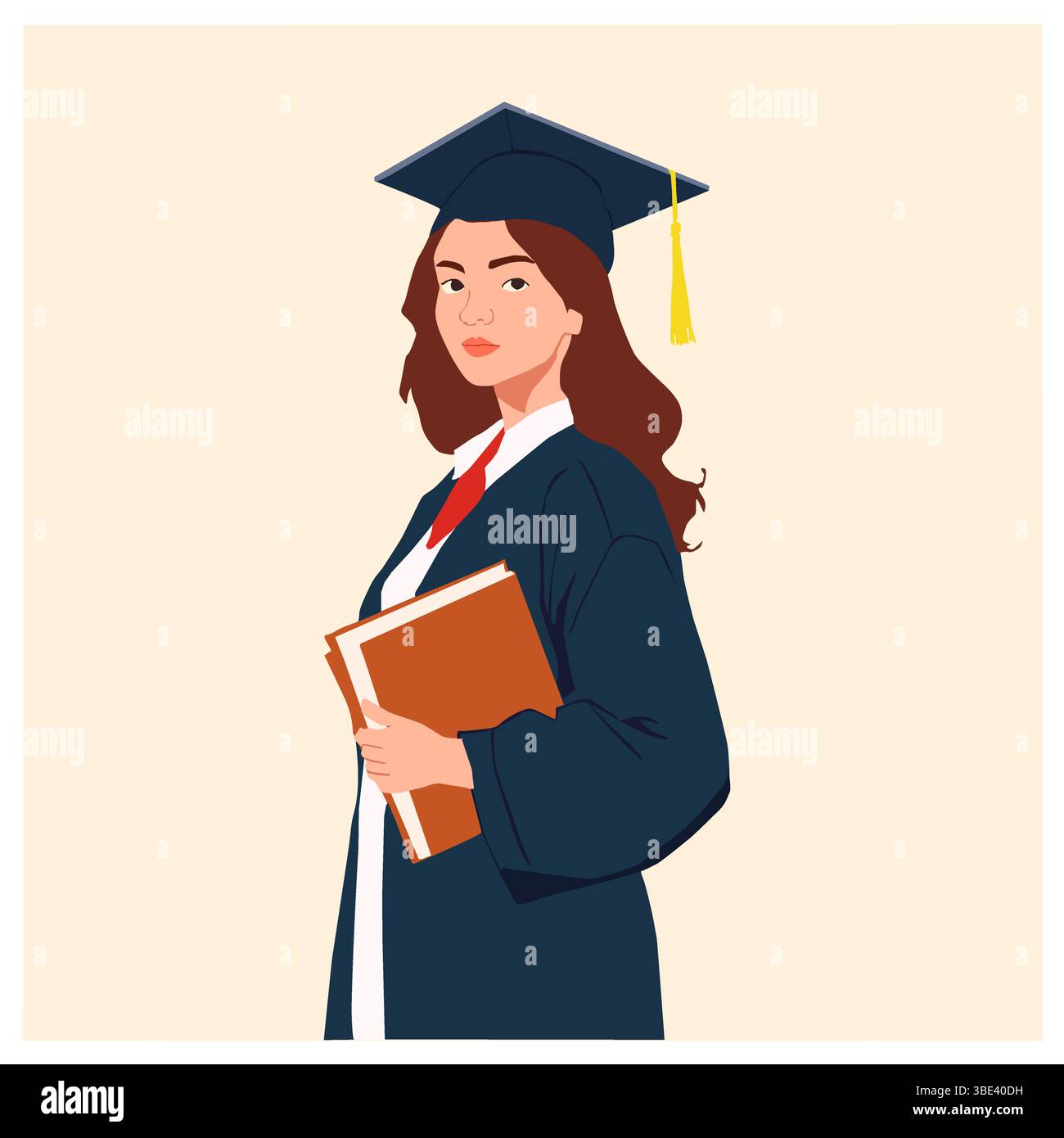 Illustration vectorielle d'une jeune femme dans une robe de graduation détenant un diplôme. Illustration de Vecteur