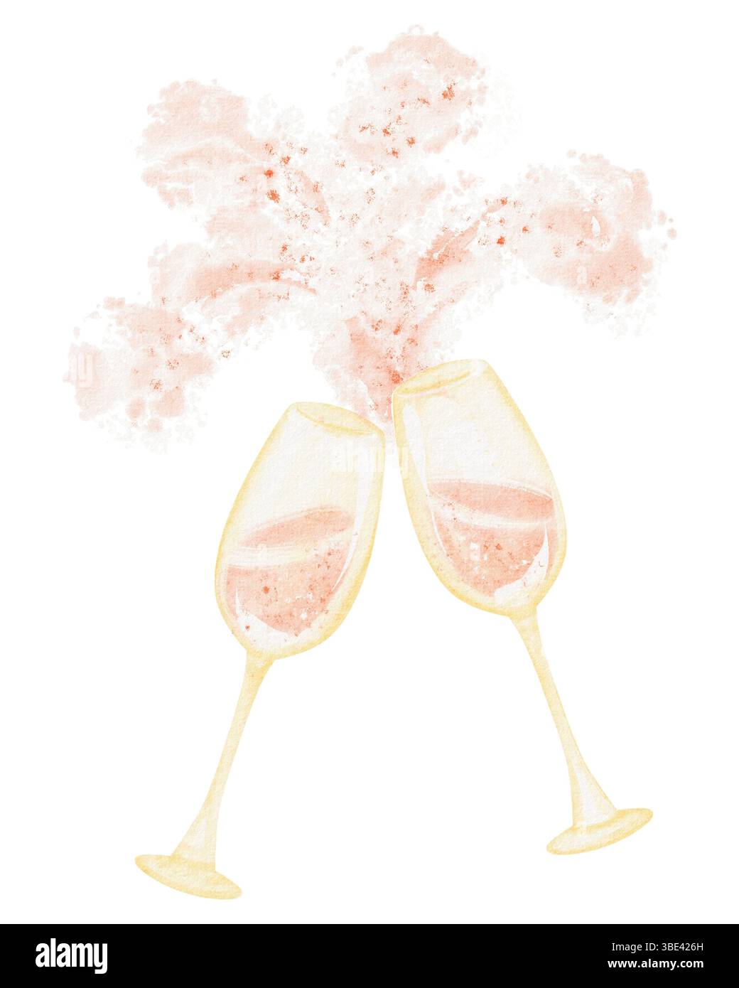 Aquarelle dessinée à la main de deux verres à champagne clinking. Fond transparent. Idéal pour la célébration, mariage, fête, nouvel an, et carte de voeux de Banque D'Images