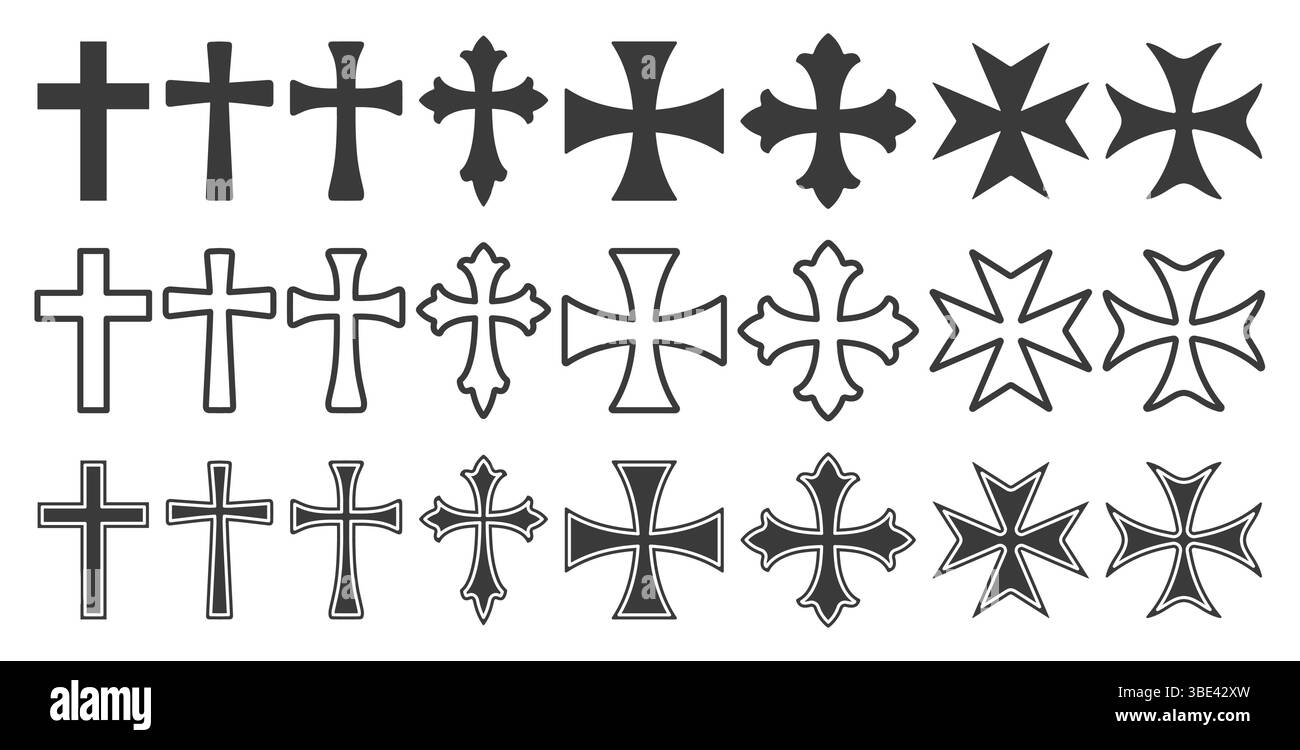 Jeu de symboles de croix chrétienne. Collection d'icônes de croix religieuse. Ensemble d'icônes de croix pour la religion. Pack en forme de croix. Illustration vectorielle. Isolé sur Illustration de Vecteur
