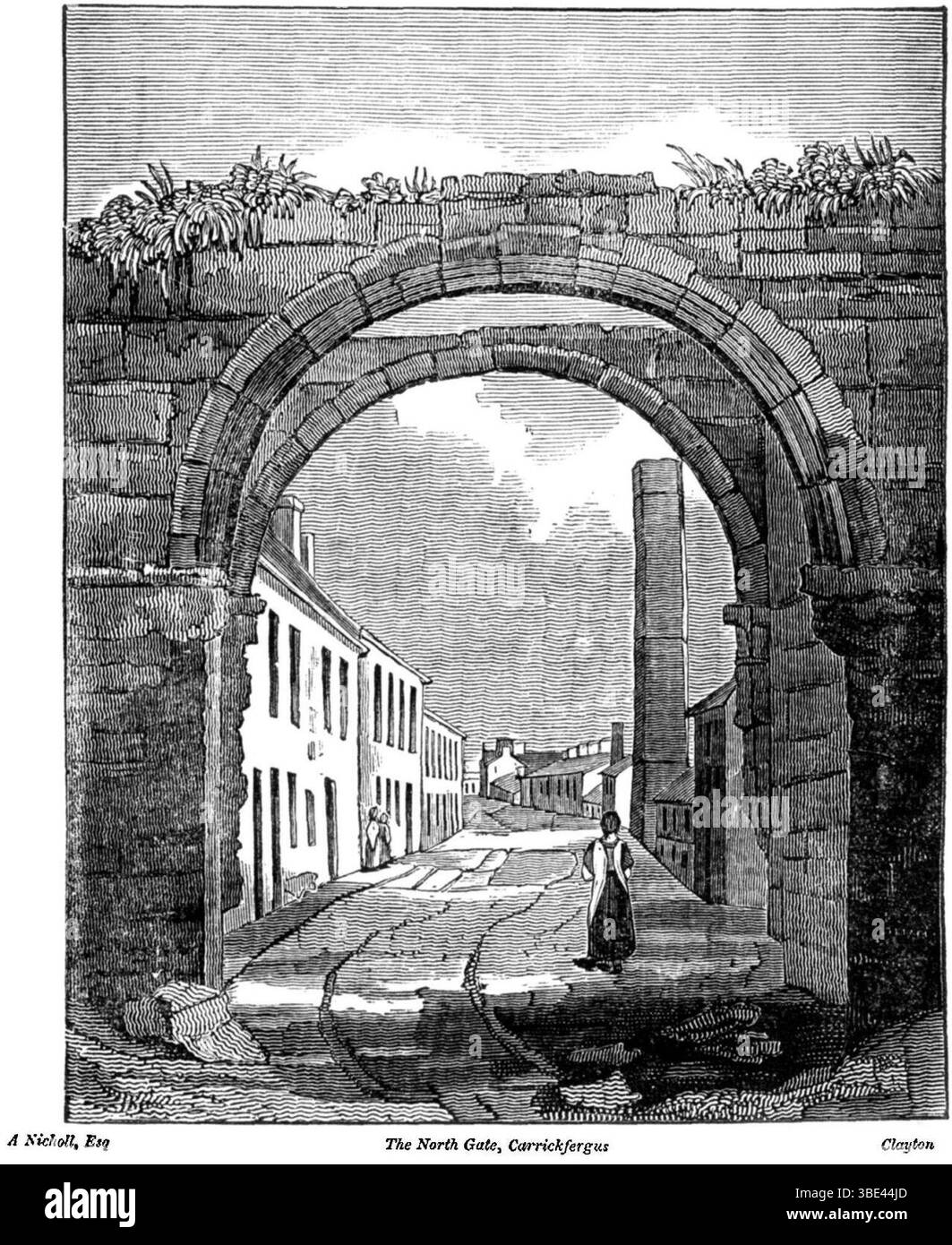 Carrickfergus, la porte Nord, 1833 Banque D'Images Carrickfergus, la porte Nord, 1833 Banque D'Images