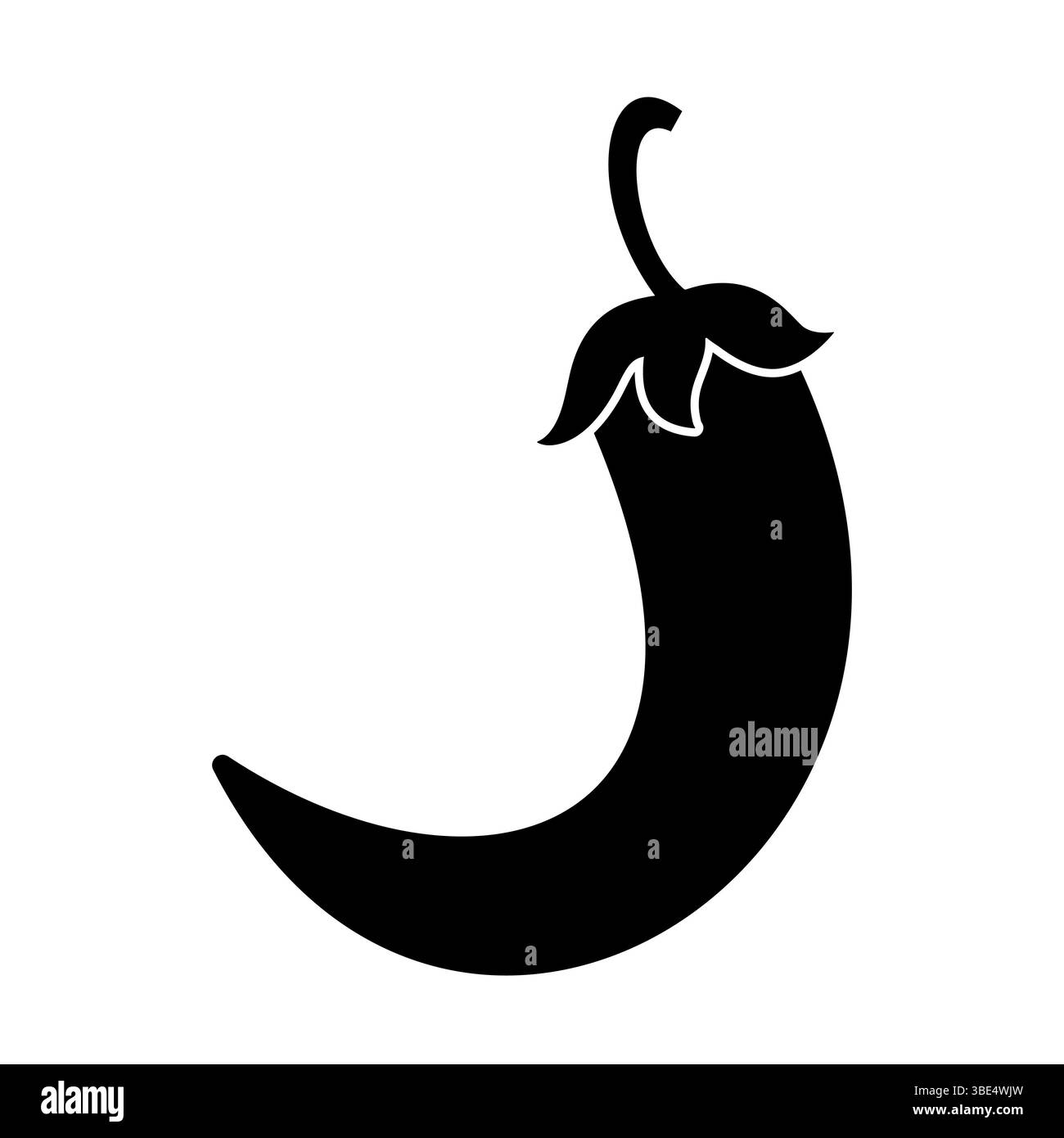 Silhouette d'un piment avec tige incurvée. Une silhouette noire audacieuse de piment avec un corps élégant et incurvé et une tige distincte enroulée vers le haut. Illustration de Vecteur