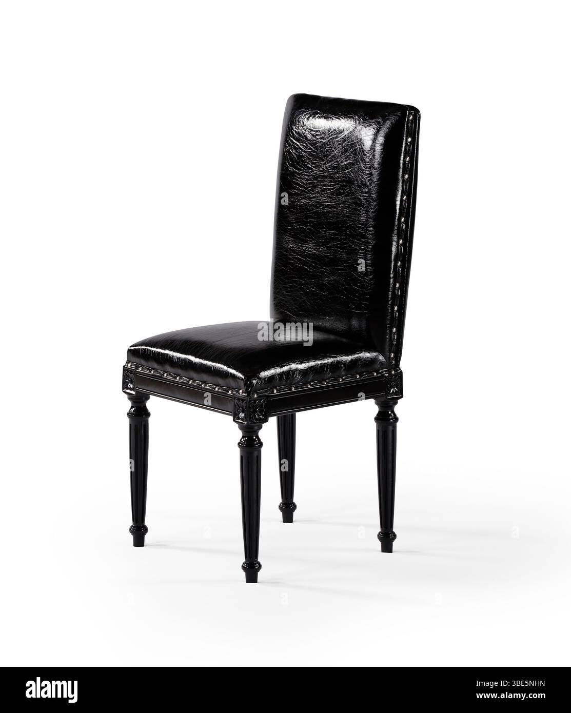 Fauteuil en cuir noir isolé sur fond blanc Banque D'Images