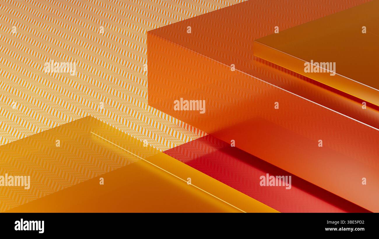 Une composition abstraite présente des cristaux transparents disposés sur un fond aux tons chauds, affichant de riches nuances d'orange et d'or. Banque D'Images