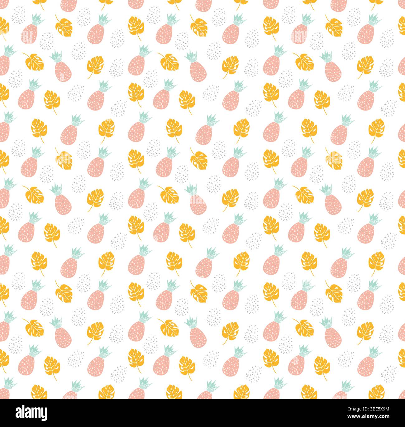 Design estival tropical sans couture d'ananas pastel et de feuilles de monstera Illustration de Vecteur