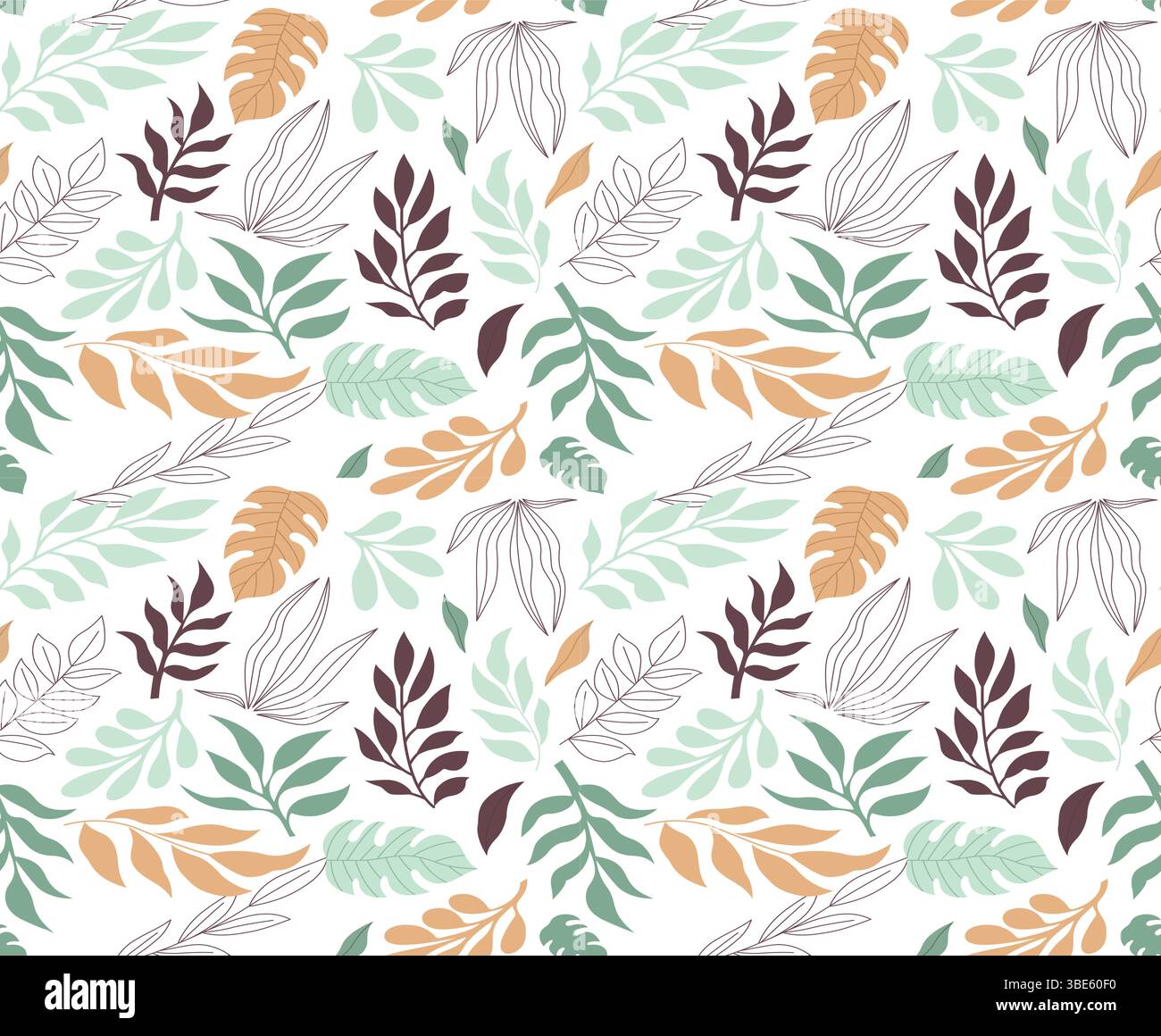 Motif sans couture d'illustrations botaniques élégantes avec diverses feuilles dans des tons doux Illustration de Vecteur
