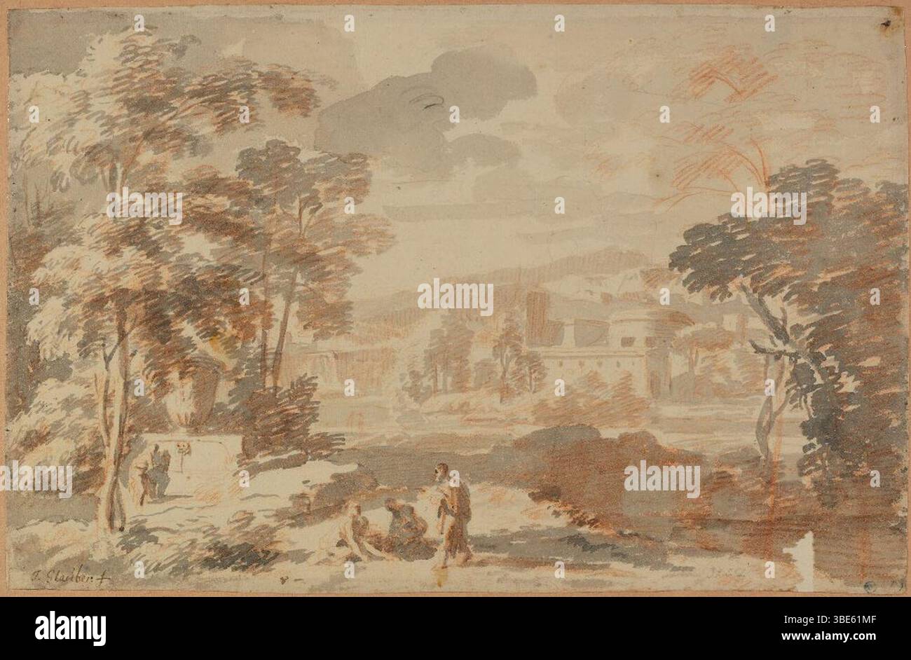 Johannes Glauber - paysage avec figures Banque D'Images