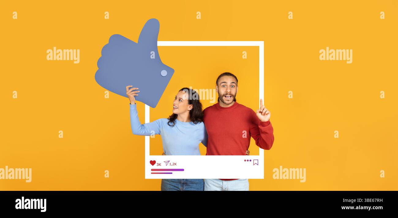 Engager un couple promouvant la positivité sur la plateforme de médias sociaux Banque D'Images