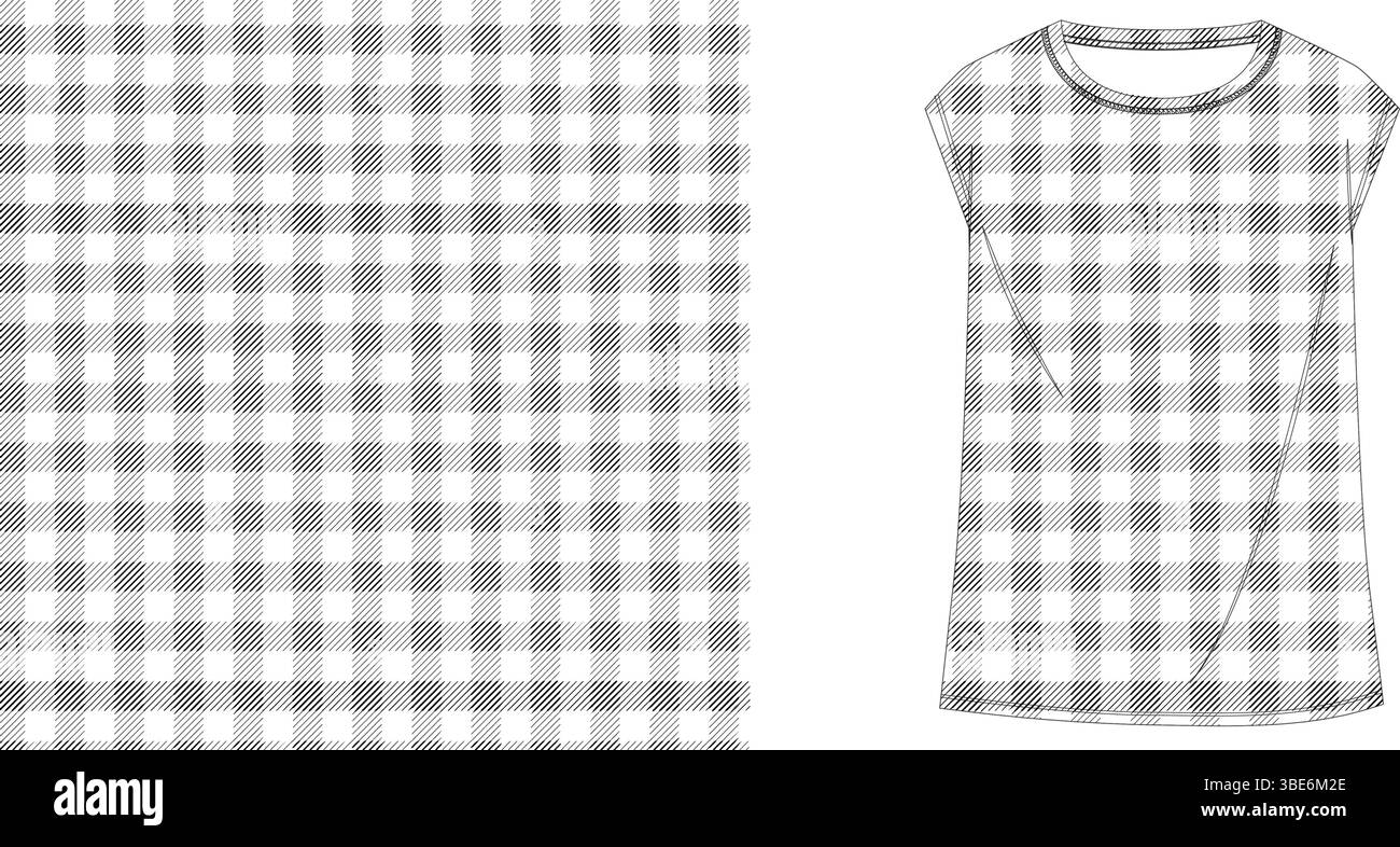 Gris Vichy sans manches top design illustration de mode imprimé textile sans couture Illustration de Vecteur
