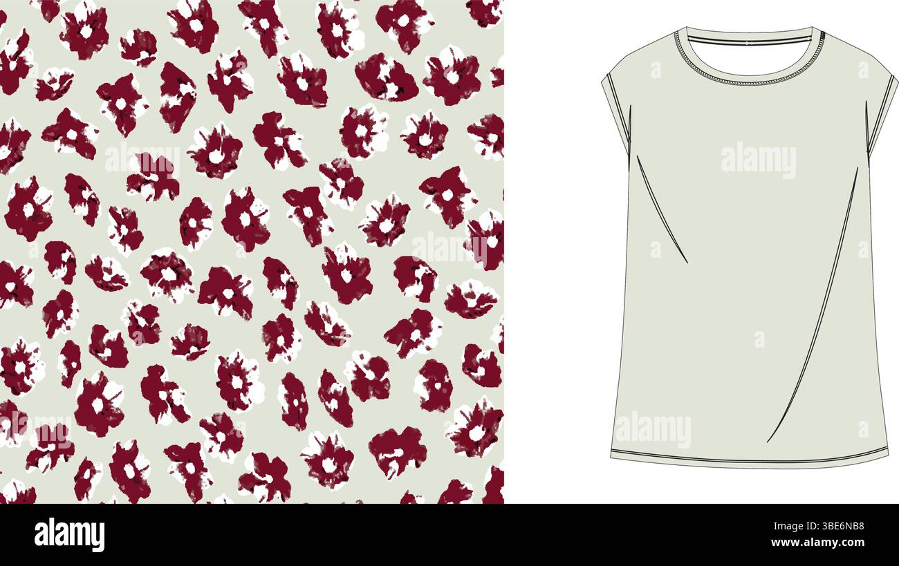 T-shirt vert sauge pour femme avec imprimé fleuri abstrait marron Illustration de Vecteur