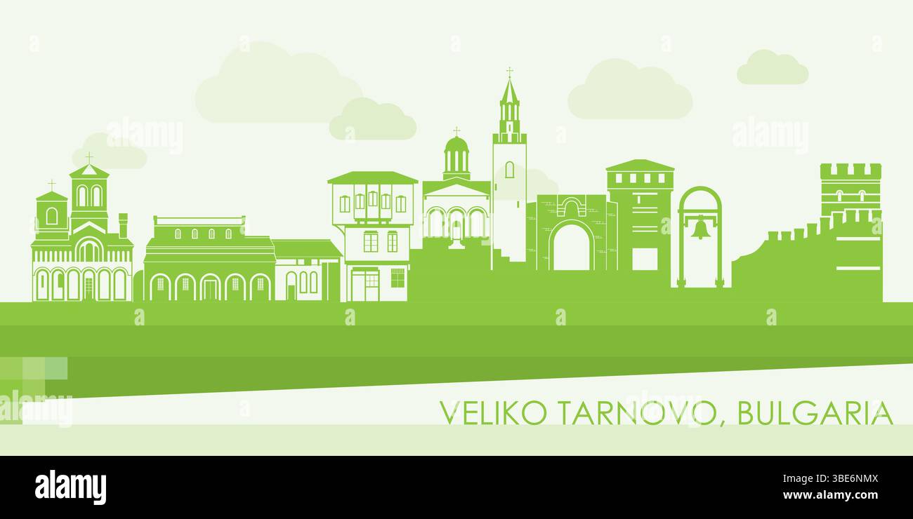 Panorama vert Skyline de la ville de Veliko Tarnovo, Bulgarie - illustration vectorielle Illustration de Vecteur