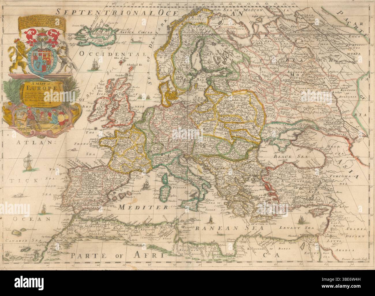 Un mapp de l'Europe. Conçu par Mounplusieurs Sanson ... et rendu en anglais et illustré par Ric : Blome. Carte Vintage illustrée par Richard Blome, 1669 Banque D'Images