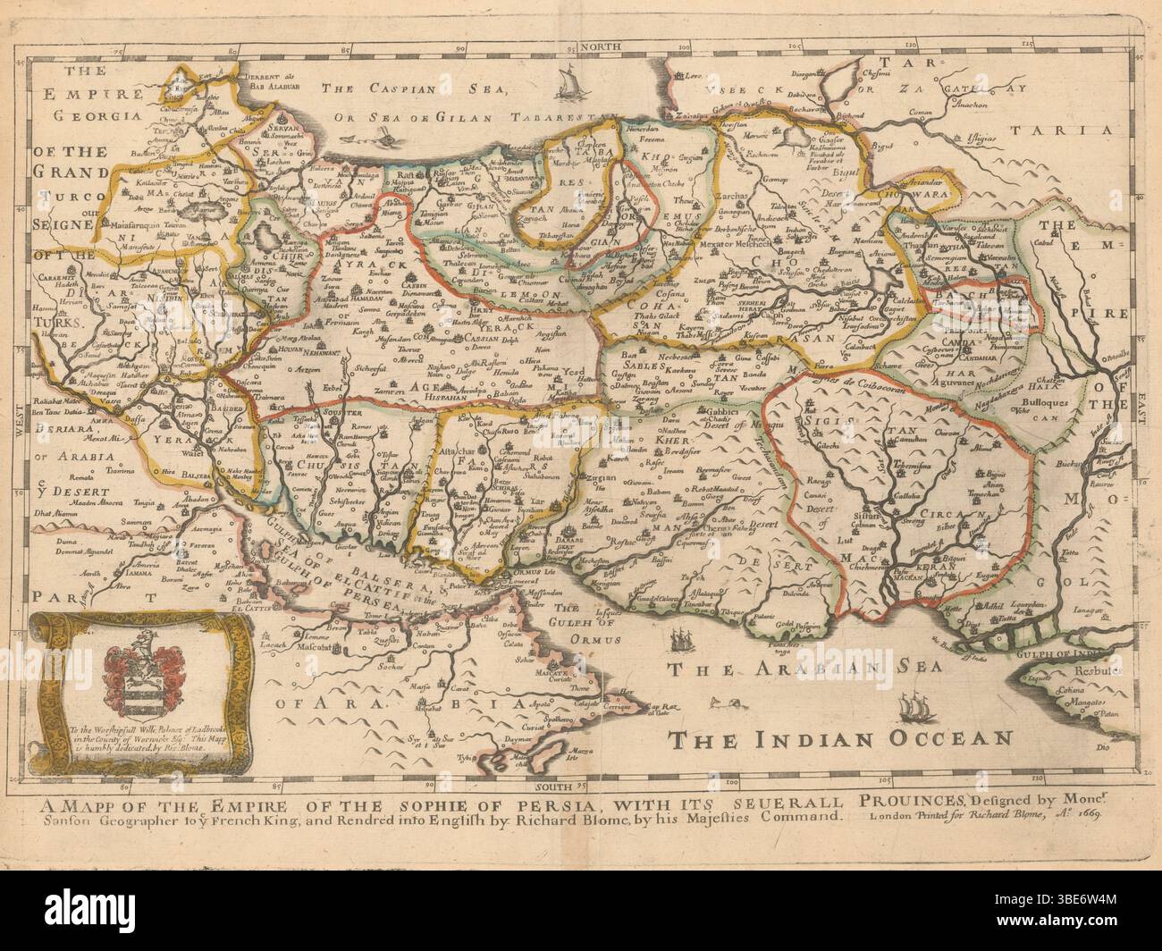 Un mapp de l'Empire de la Sophie de Perse, avec ses provinces de Seurall. Carte Vintage illustrée par Richard Blome, 1669 Banque D'Images
