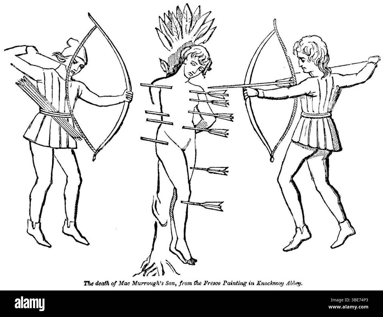La mort du fils de Mac Murrough, de la fresque de l'abbaye de Knockmoy, 1833 Banque D'Images