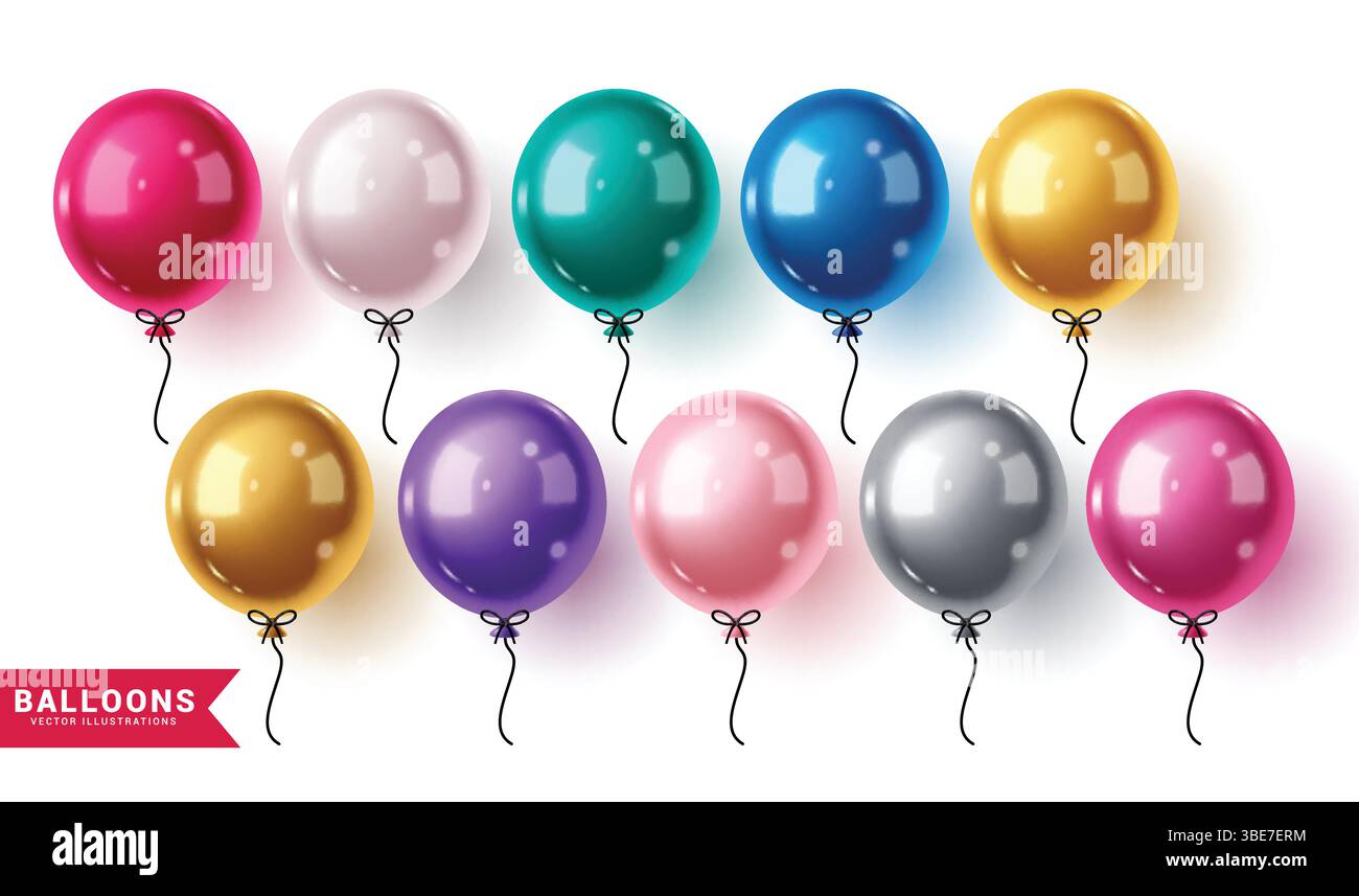 Ensemble de cliparts d'éléments de bulles. Collection d'art clip ballon métallique coloré pour anniversaire, anniversaire et célébration de mariage brillant et brillant Illustration de Vecteur