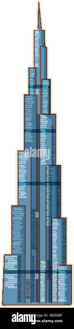 Représentation stylisée du plus haut gratte-ciel de Dubaï Illustration de Vecteur