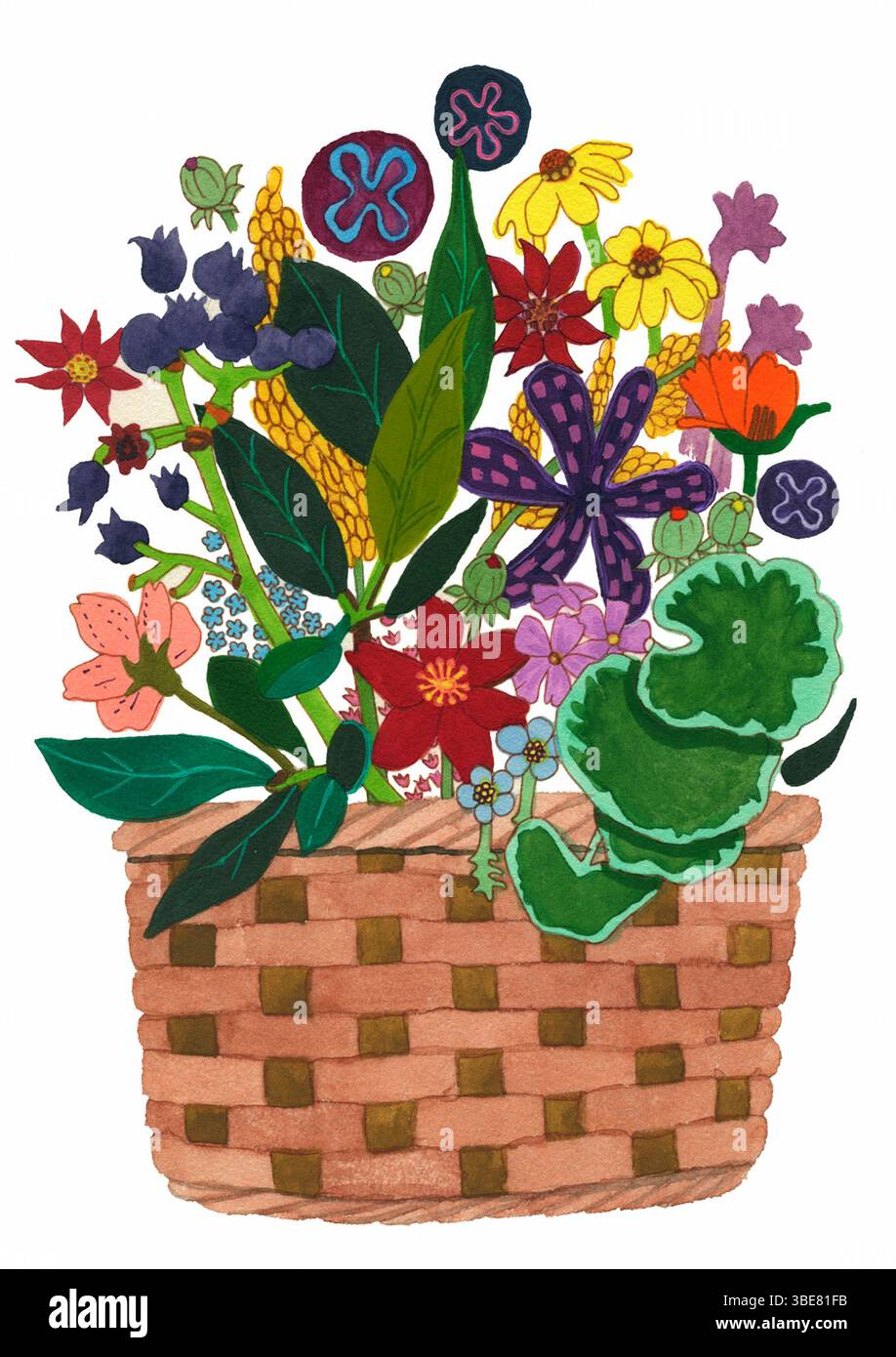 Bouquet de fleurs dans un panier Banque D'Images