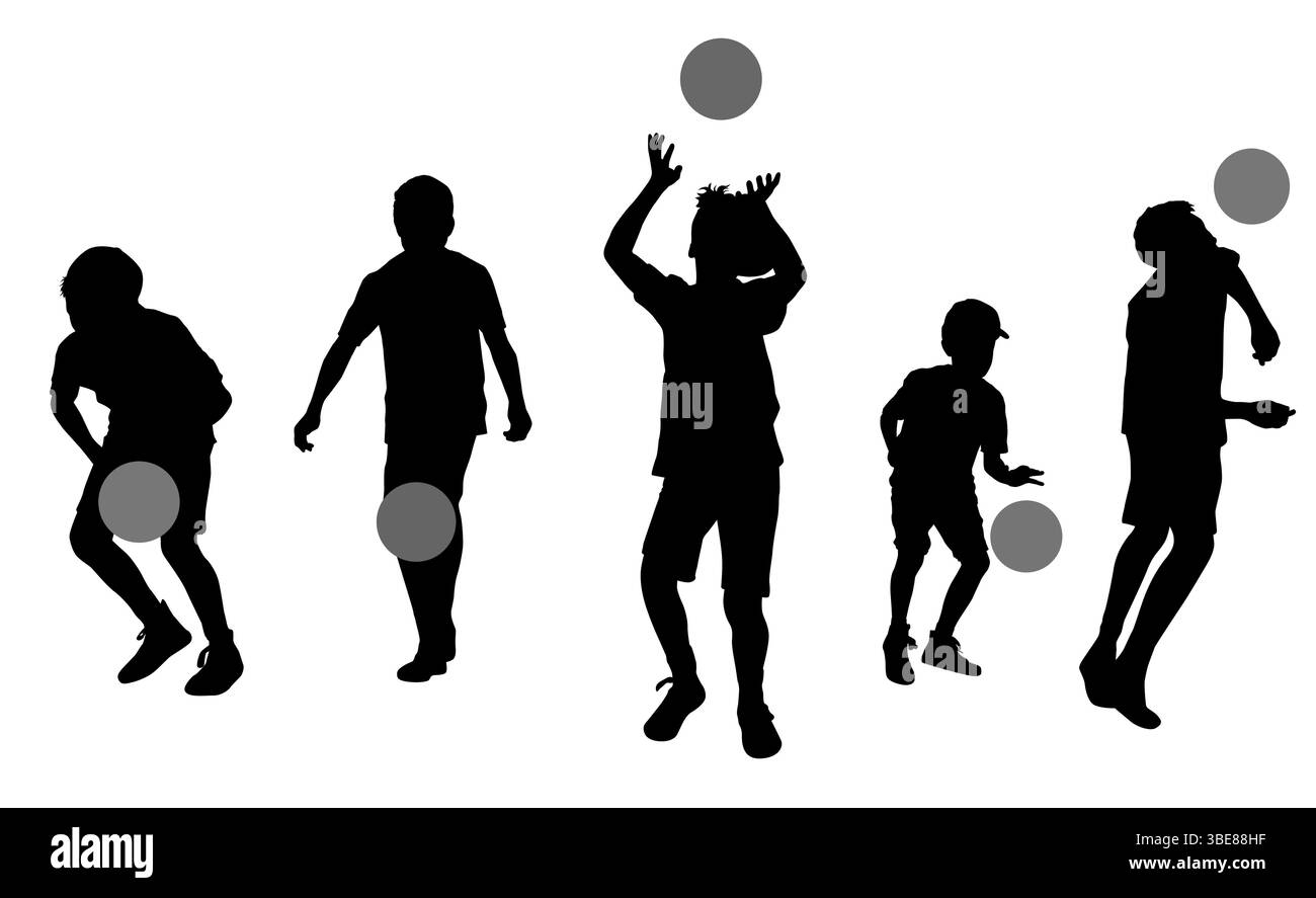 Enfants jouant avec une illustration de silhouette de boule Illustration de Vecteur