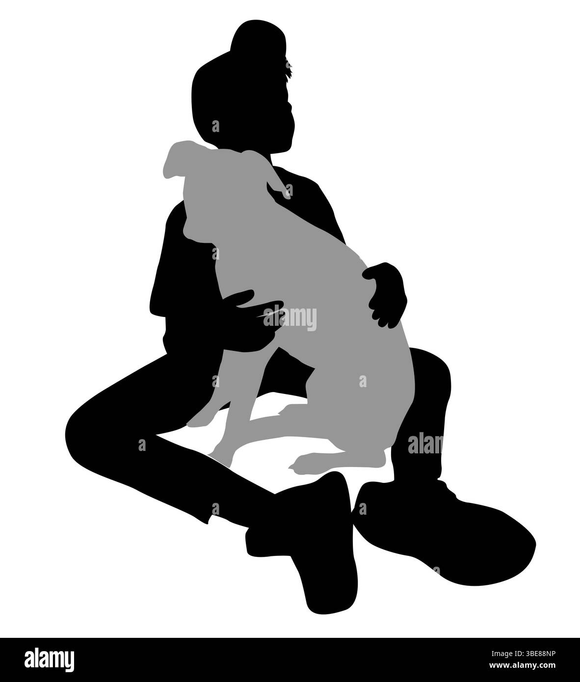 Silhouette d'un garçon jouant avec un chien Illustration de Vecteur