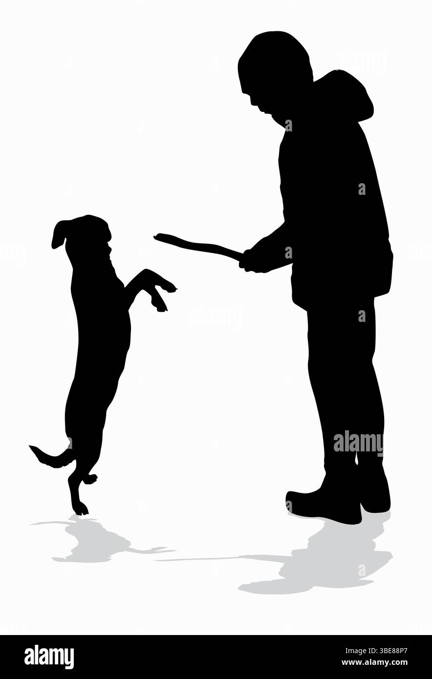 Silhouette d'un garçon jouant avec un chien Illustration de Vecteur