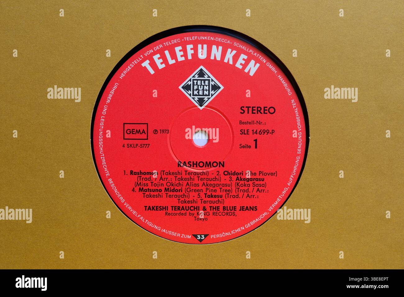 Vintage Record Label, Takeshi Terauchi, Rashomon, Telefunken Records, l’histoire de ce label remonte à l’époque de la shellac Banque D'Images