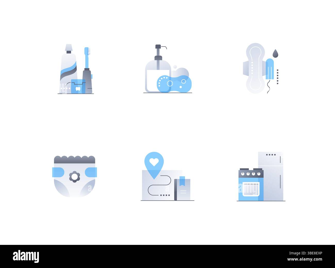 Hygiène personnelle et appareils ménagers - ensemble d'icônes de style de conception plate Illustration de Vecteur