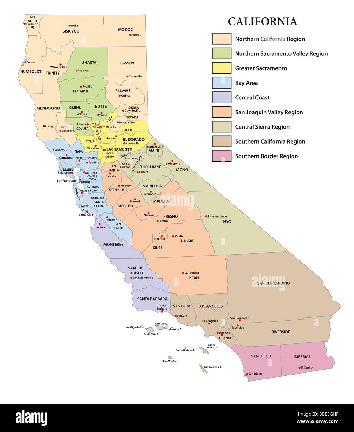 Carte des régions économiques de Californie Banque D'Images