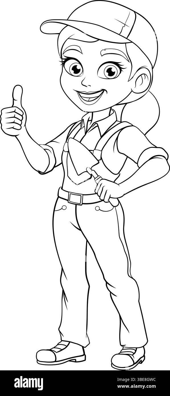 Femme Bricklayer Cartoon Trowel Builder Illustration de Vecteur