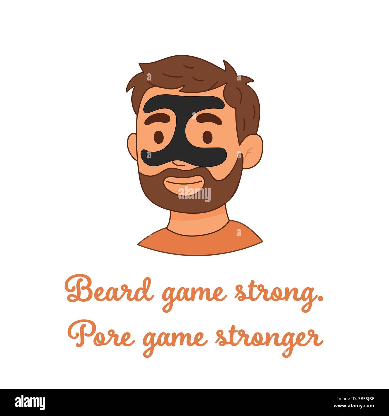 Dessin animé de l'homme barbu avec bande de pores noire et citation humoristique de soin de la peau axée sur le toilettage de la barbe et la peau claire. Illustration de Vecteur